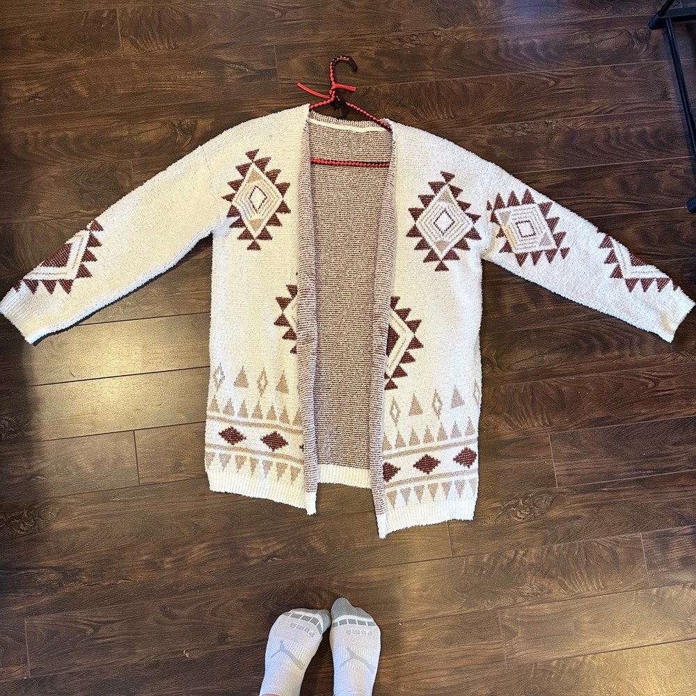 SHEIN Cream and Brown Geometric Sweater